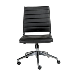 Black Leather Armless Modern Office Chair with Chrome Base