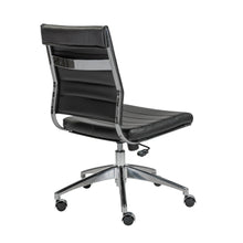 Load image into Gallery viewer, Black Leather Armless Modern Office Chair with Chrome Base
