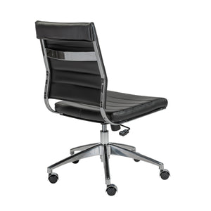 Black Leather Armless Modern Office Chair with Chrome Base