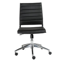 Load image into Gallery viewer, Black Leather Armless Modern Office Chair with Chrome Base
