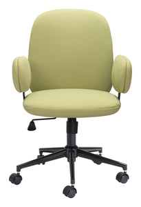 Boho Office Chair with Unique Oval Armrests in Olive Green