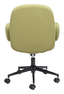Boho Office Chair with Unique Oval Armrests in Olive Green