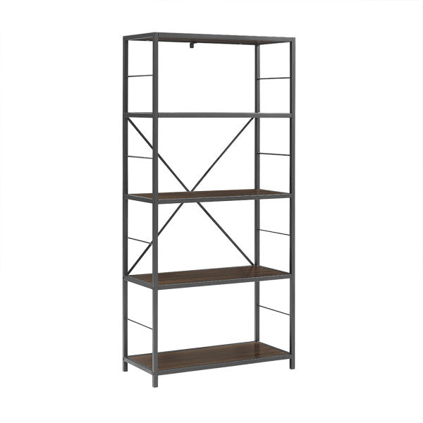 60" Dark Walnut/Metal Bookcase by Walker Edison