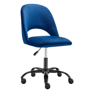 Blue Velvet Height Adjustable Rolling Office Chair