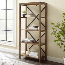 Load image into Gallery viewer, 64&quot; X-Framed Bookcase in Rustic Oak

