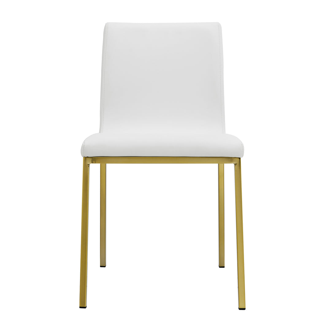 Set of Two White Leather Guest Chair with Brushed Gold Stainless Legs
