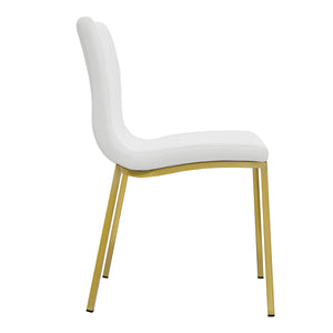 Set of Two White Leather Guest Chair with Brushed Gold Stainless Legs