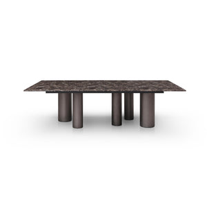 Brown Marble 108" Long High-Gloss Conference Table with Bronze Legs