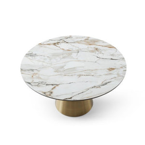 Marbled Round 53" Meeting Table with Gold Stainless Steel Base