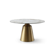 Load image into Gallery viewer, Marbled Round 53&quot; Meeting Table with Gold Stainless Steel Base
