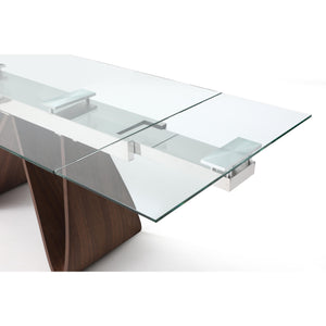 Glass Extendable 63" -94" Conference Table or Executive Desk with Walnut Base