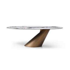 94" Brushed Bronze Oval Conference Table with Marbled Top