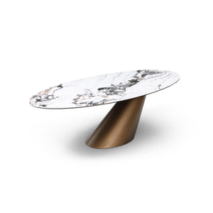 94" Brushed Bronze Oval Conference Table with Marbled Top