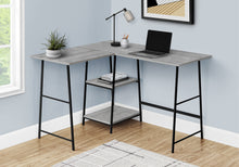 Load image into Gallery viewer, Grey Industrial-Style 47" L-Shaped Writing Desk with Open Shelves