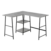 Load image into Gallery viewer, Grey Industrial-Style 47" L-Shaped Writing Desk with Open Shelves