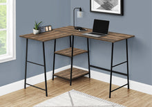 Load image into Gallery viewer, Brown Industrial-Style 47" L-Shaped Writing Desk with Open Shelves