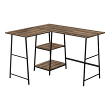 Load image into Gallery viewer, Brown Industrial-Style 47" L-Shaped Writing Desk with Open Shelves