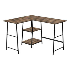 Brown Industrial-Style 47" L-Shaped Writing Desk with Open Shelves