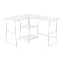 Load image into Gallery viewer, Industrial-Style 47" White L-Shaped Writing Desk with Open Shelves