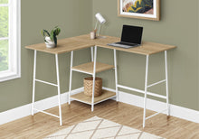Load image into Gallery viewer, Industrial-Style 47" Natural L-Shaped Writing Desk with Open Shelves