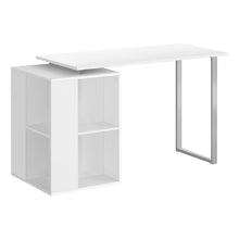 Load image into Gallery viewer, 55" White Modern Desk with Storage and U-Shaped Metal Legs
