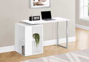 55" White Modern Desk with Storage and U-Shaped Metal Legs