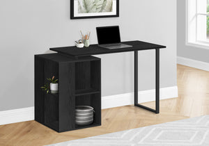 55" Black Modern Desk with Storage and U-Shaped Metal Legs