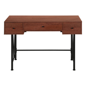 47" Cherry Wood Industrial-Style Contemporary Computer Desk with Storage