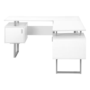 White 57" Mid-Century Modern L-Shaped Computer Desk