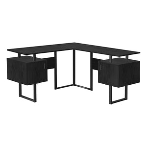 Black 57" Mid-Century Modern L-Shaped Computer Desk