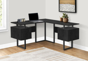 Black 57" Mid-Century Modern L-Shaped Computer Desk