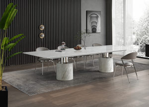 Modern 15-foot White Marble & Stainless Conference Table