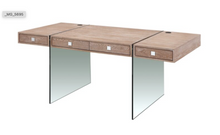 Load image into Gallery viewer, Modern 69" Executive Desk with Walnut 4 Drawer Top & Premium Glass Legs