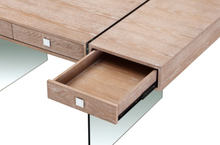 Load image into Gallery viewer, Modern 69" Executive Desk with Walnut 4 Drawer Top & Premium Glass Legs