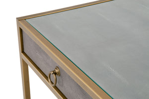 49" Glass Top Pearl Shagreen Desk