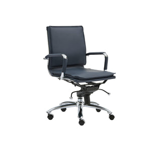 Classy Blue Leather & Chrome Modern Low Back Office Chair