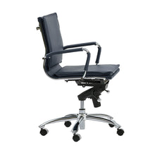 Load image into Gallery viewer, Classy Blue Leather &amp; Chrome Modern Low Back Office Chair
