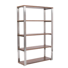 Load image into Gallery viewer, Stylish Office Bookcase of Walnut Veneer and Stainless Steel