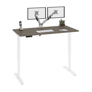 Bark Gray 59" Adjustable Desk with Twin Monitor Arms