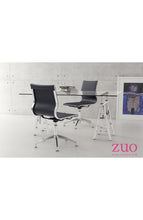 Load image into Gallery viewer, Black Leather & Chrome Stationary Conference Chair