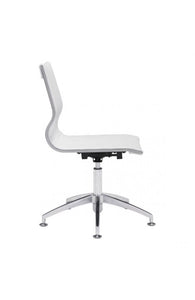 White Leather & Chrome Stationary Conference Chair