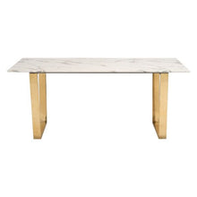 Load image into Gallery viewer, Modern 71" Faux Marble Office Desk with Brass-Plated Steel Legs