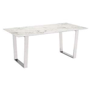 Modern 71" Faux Marble Desk or Meeting Table with Brushed Stainless Steel Legs