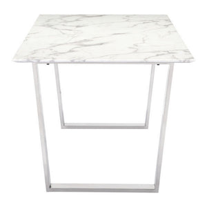 Modern 71" Faux Marble Desk or Meeting Table with Brushed Stainless Steel Legs