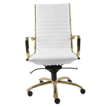 Load image into Gallery viewer, White Faux Leather &amp; Brushed Gold Aluminum Office Chair
