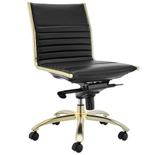 Load image into Gallery viewer, Black Faux Leather &amp; Brushed Gold Armless Office Chair
