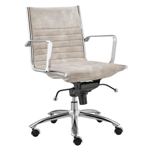 Low Back Office Chair in Beige Velvet with Chrome Armrests & Base