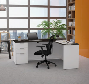 71" x 62" Modern L-shaped Desk in White & Deep Gray
