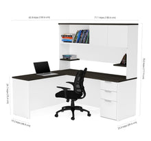 Load image into Gallery viewer, White & Deep Gray Single Pedestal L-shaped Desk & Hutch