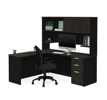 Load image into Gallery viewer, Deep Gray & Black Single Pedestal L-shaped Desk and Hutch
